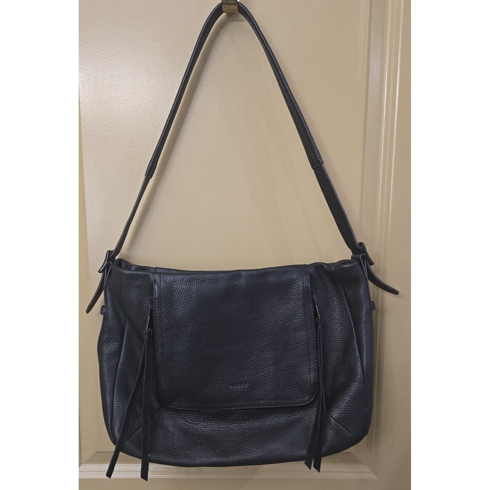 Aimee Kestenberg Black Leather Starling‎ Shoulder Bag Lg Zipper Front Pockets